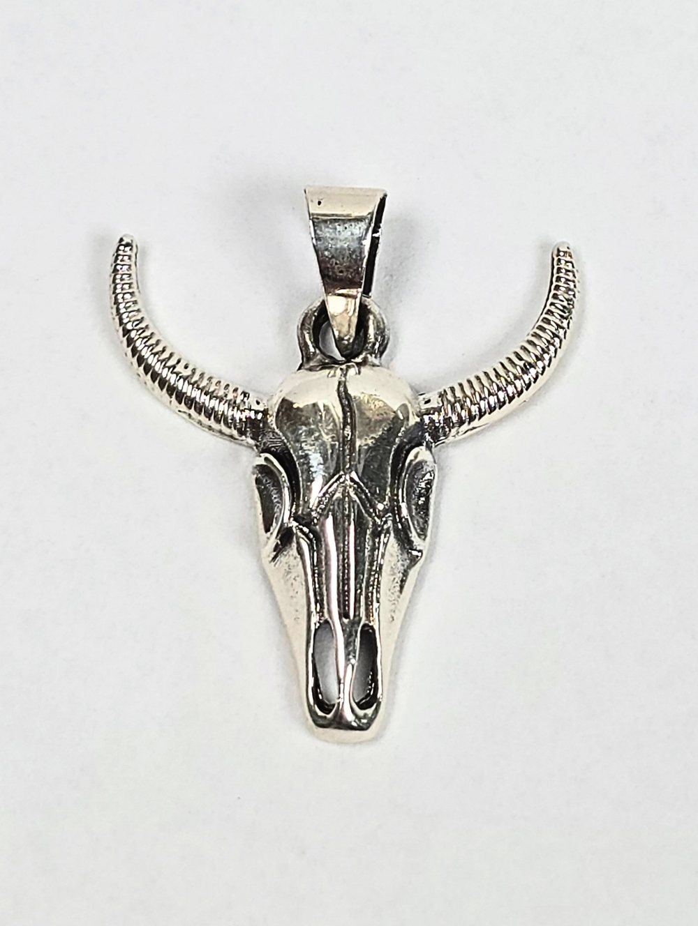 Longhorn Bull Skull Pendant 925 Sterling Silver Steer Head Charm 29mm